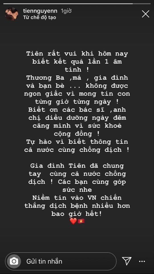 Tiên Nguyễn chia sẻ trên Instagram. Ảnh chụp màn hình