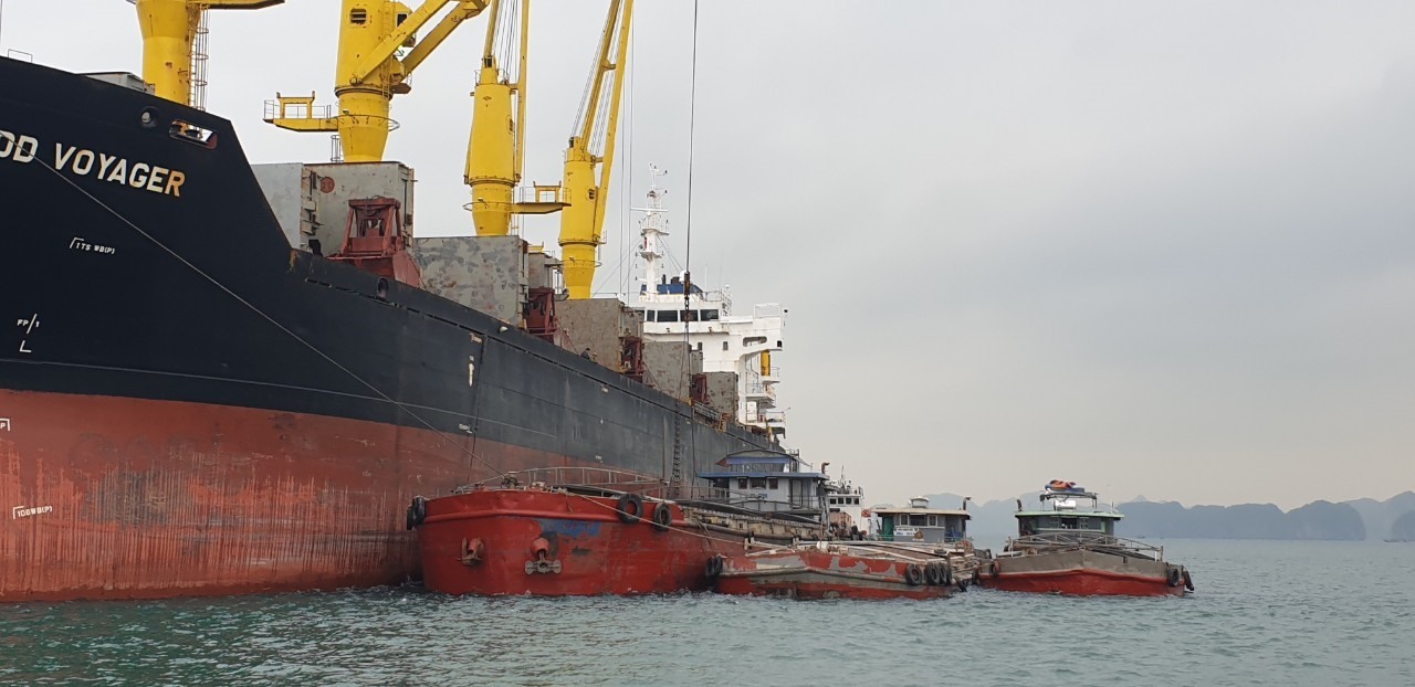 Tàu quốc tế cập tại khu vực biển Cẩm Phả, tỉnh Quảng Ninh để trả than nhập khẩu, cung cấp cho các nhà máy nhiệt điện, thép trong nước. Ảnh: N.H