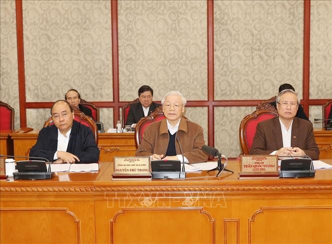 Tổng Bí thư, Chủ tịch Nước Nguyễn Phú Trọng phát biểu kết luận cuộc họp.
