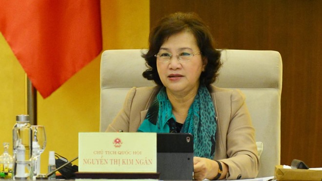 Chủ tịch Quốc hội Nguyễn Thị Kim Ngân phát biểu tại phiên họp. Ảnh Gia Hân