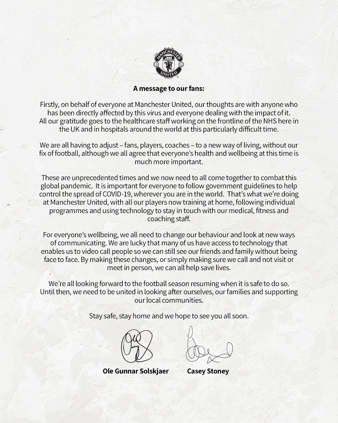 Bức thư trên trang chủ Manchester United. Ảnh: Tiwtter Manchester United