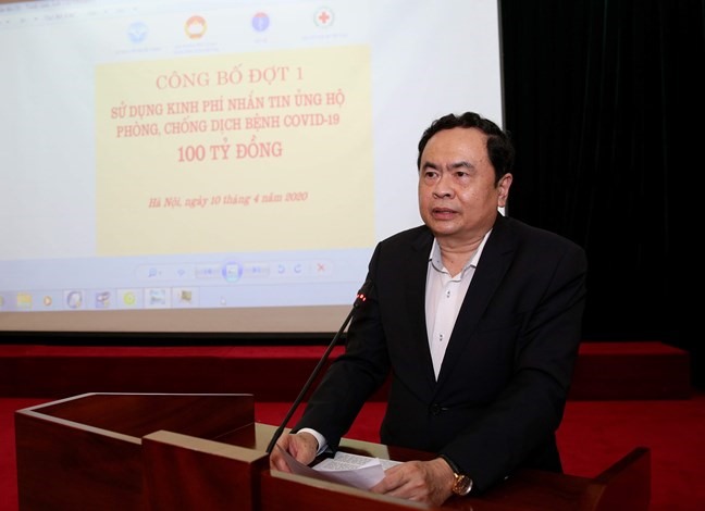 Chủ tịch UBTƯ MTTQ Việt Nam Trần Thanh Mẫn kêu gọi mọi người tiếp tục ủng hộ.