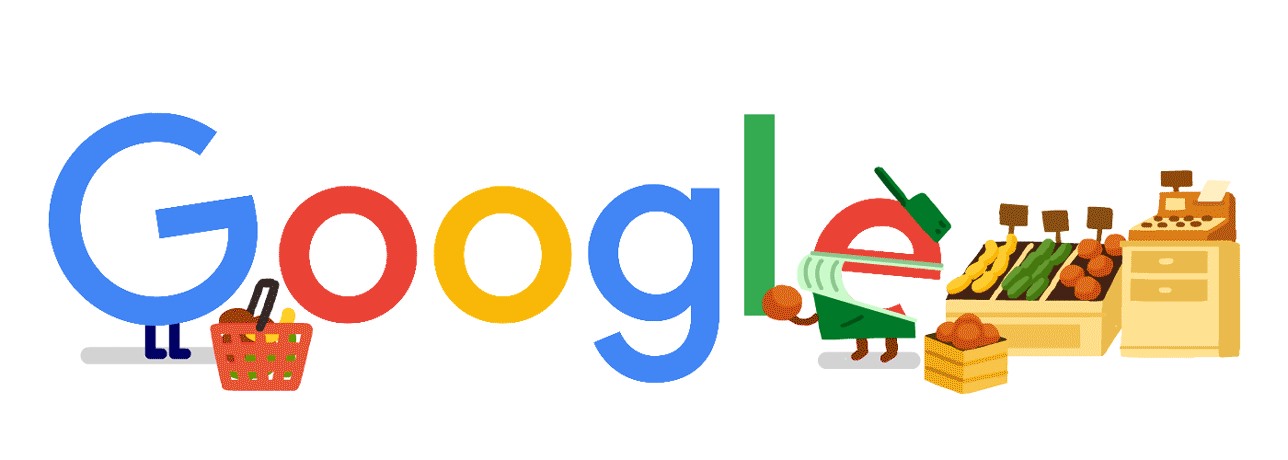 Google Doodle ngày 13.4 cảm ơn các nhân viên tạp hoá. Ảnh: Google