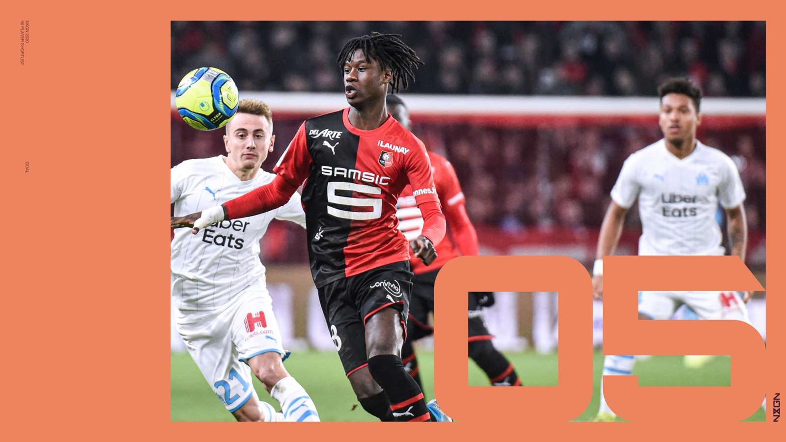 5.Eduardo Camavinga (Rennes). Vừa bước qua tuổi 17 hồi tháng 11.2019, nhưng Camavinga đã là một nhân tố chủ chốt trong đội hình của Rennes và được triệu tập lên đội tuyển U21 Pháp.
