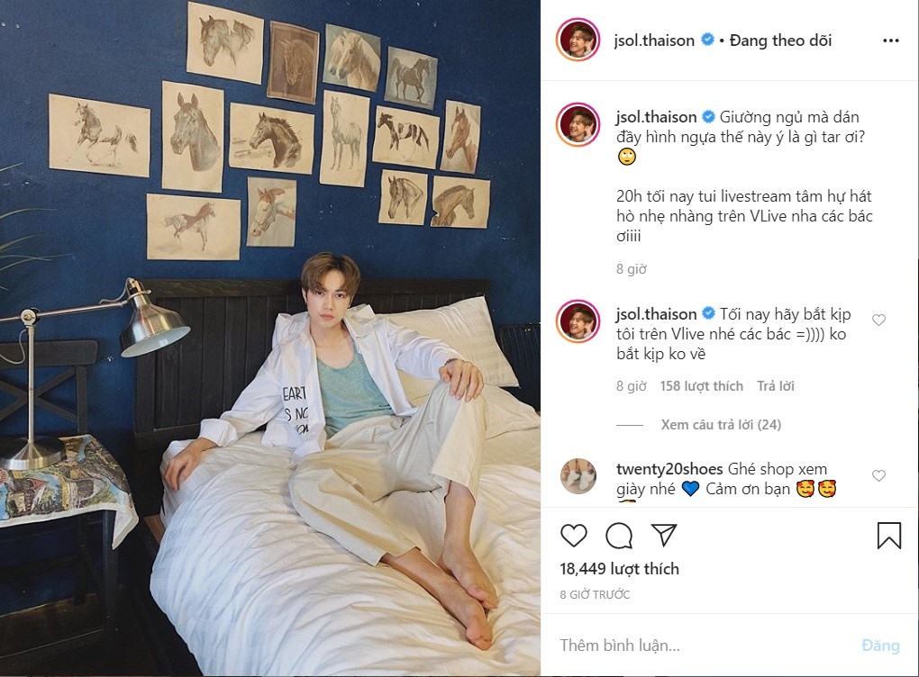 Jsol đăng tải hình ảnh mới nhấtvà hứa hẹn sẽ có một buổi livestream giao lưu với fan hâm mộ ngay tại nhà. Ảnh nguồn: Instagram.