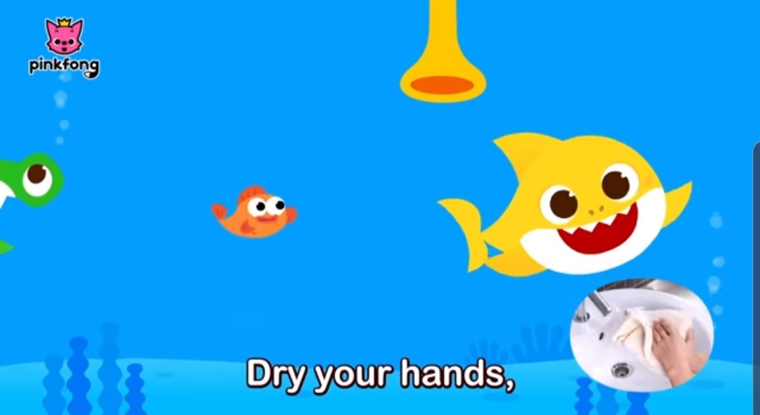 Các bước rửa tay được giới thiệu trong bài hát “Baby Shark” phiên bản chống đại dịch COVID-19. Ảnh chụp màn hình