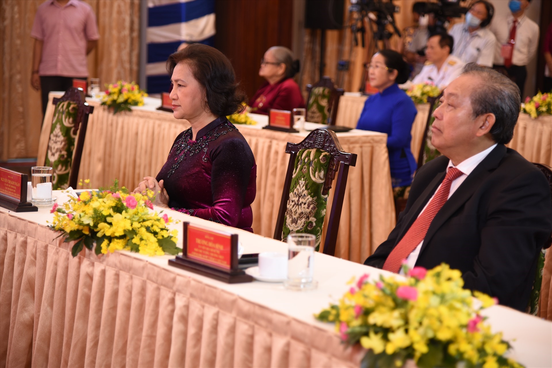 Chủ tịch Quốc hội Nguyễn Thị Kim Ngân và Phó Thủ tướng Thường trực Chính phủ Trương Hòa Bình tham dự lễ kỷ niệm. Ảnh Nam Dương