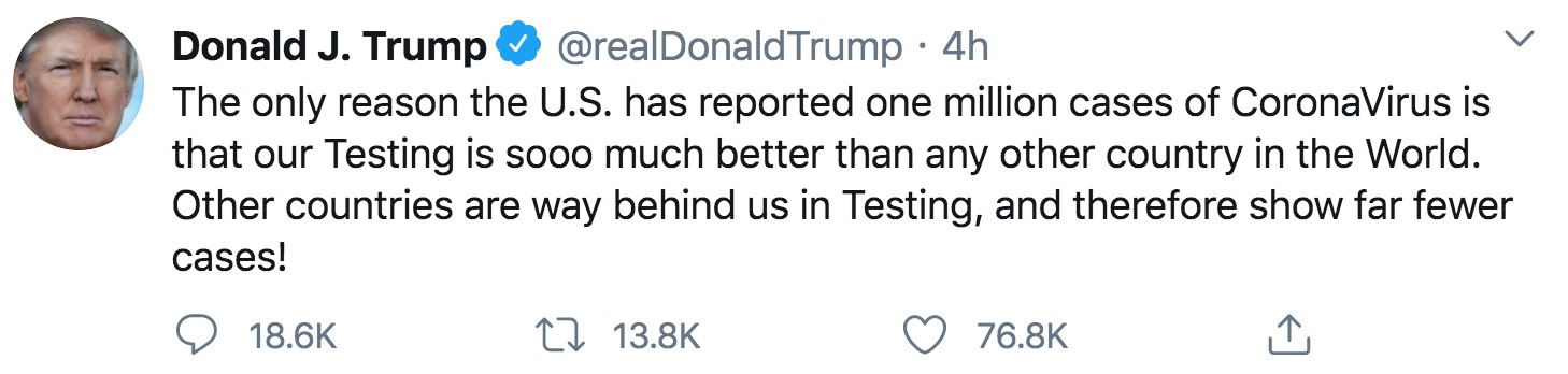 Tổng thống Donald Trump viết trên Twitter. Ảnh chụp màn hình