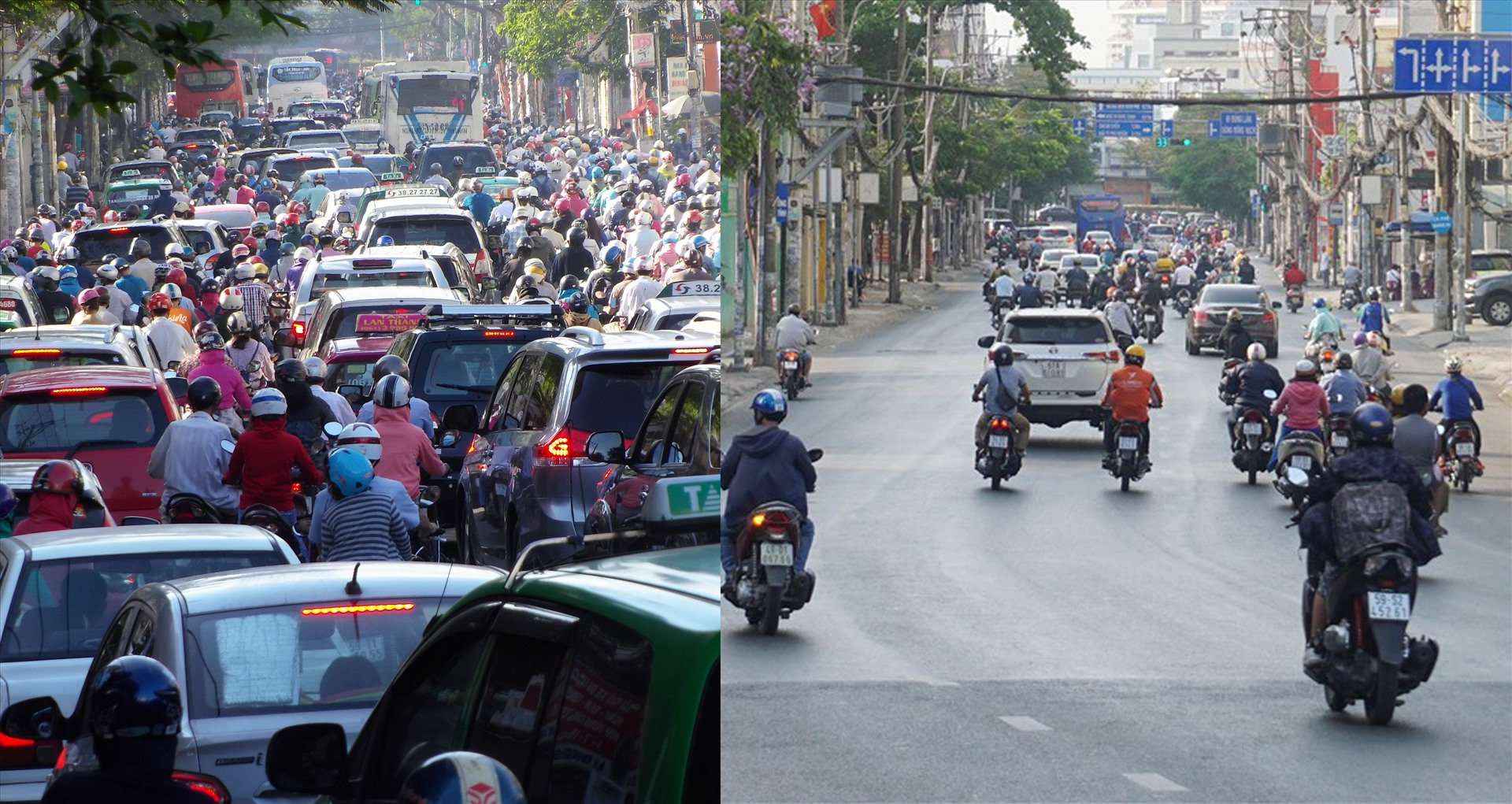 Đường Đinh Bộ Lĩnh (quận Bình Thạnh) trước đây thường xuyên kẹt xe nhưng hai tháng nay rất thông thoáng.  Ảnh: Minh Quân