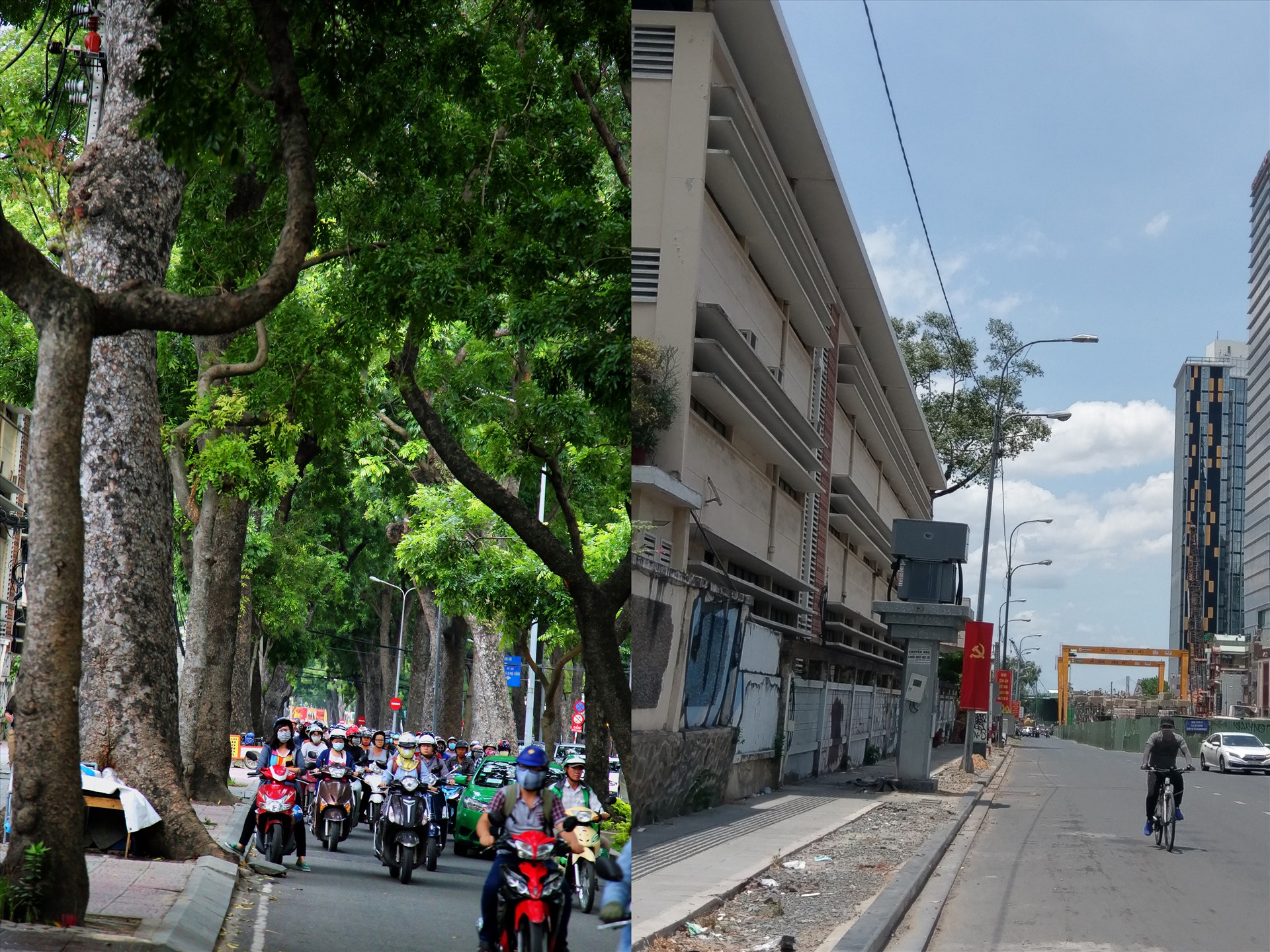 Hàng cây xanh mát trên đường Tôn Đức Thắng đã bị chặt từ năm 2017 để xây cầu Thủ Thiêm 2.  Ảnh: Minh Quân