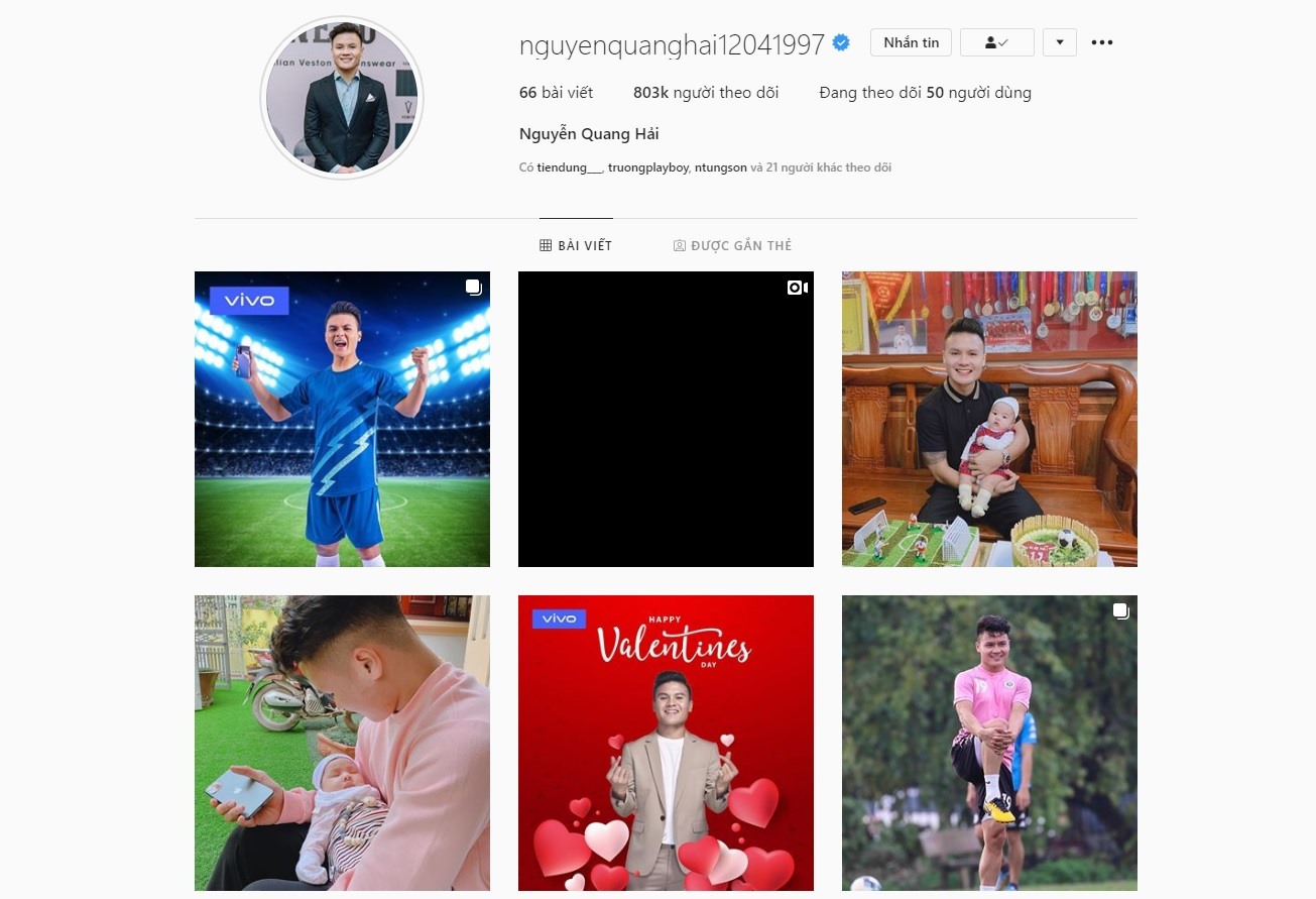 Quang Hải đắt show quảng cáo mạng xã hội. Ảnh: Instagram