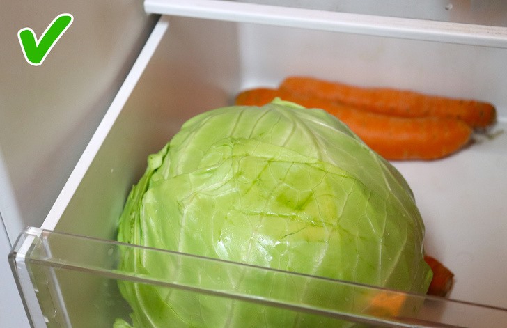 Sai lầm lớn nhất bạn có thể mắc phải với bắp cải là giữ nó trong một túi nhựa. Giữ bắp cải trong ngăn kéo trong tủ lạnh, vì nó là, và không trong một túi nhựa. Bằng cách này, nó thậm chí sẽ giữ được độ giòn và tươi đến 2 tuần.
