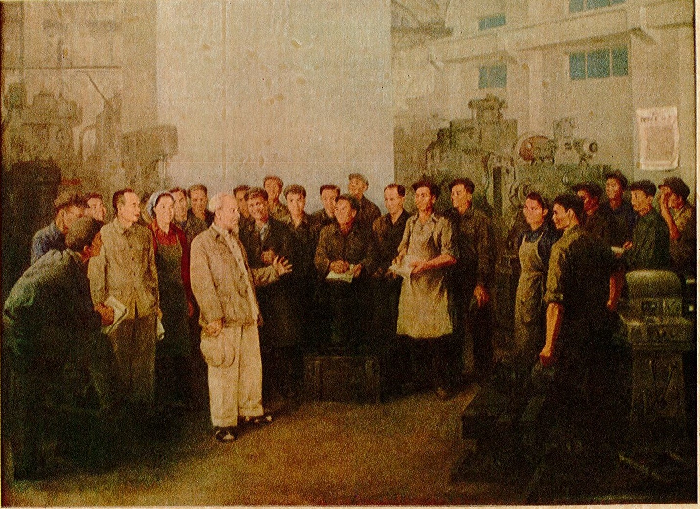 “Bác Hồ với công nhân“, sơn dầu (1962), Văn Thơ.