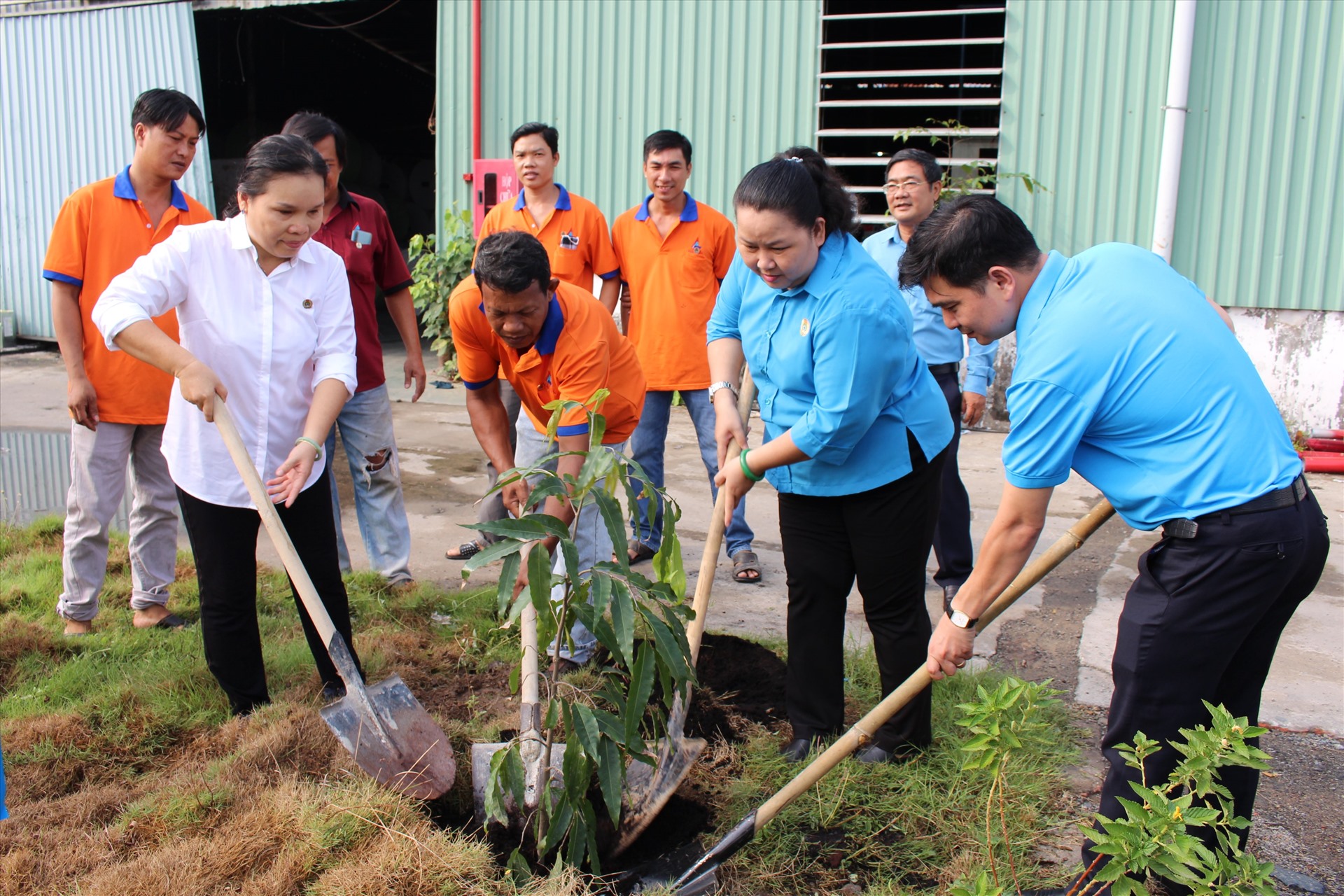 Đại diện LĐLĐ TPHCM, LĐLĐ Quận 8 trồng cây xanh thực hiện lời dậy của Chủ tịch Hồ Chí Minh: “Vì lợi ích 10 năm trồng cây“. Ảnh Đức Long.