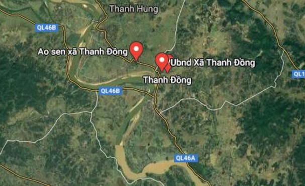 Xã Thanh Đồng, huyện Thanh Chương - nơi xảy ra vụ sét đánh chết người. Ảnh: Google Maps