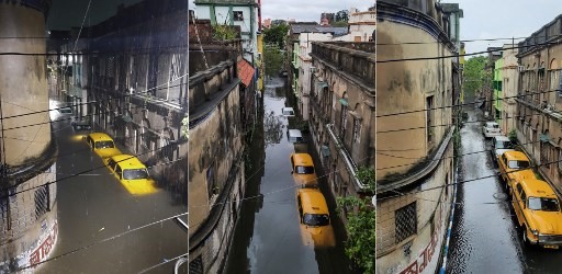 Hình ảnh những chiếc ô tô bị chìm trong nước sau khi siêu bão Amphan đổ bộ xuống Kolkata, tây Bengal, Ấn Độ, ngày 21.5. Ảnh: AFP