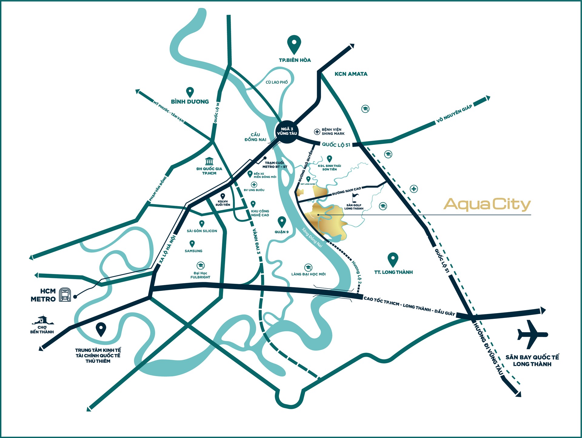 Aqua City nằm tại vị trí kết nối giao thông chiến lược liên vùng