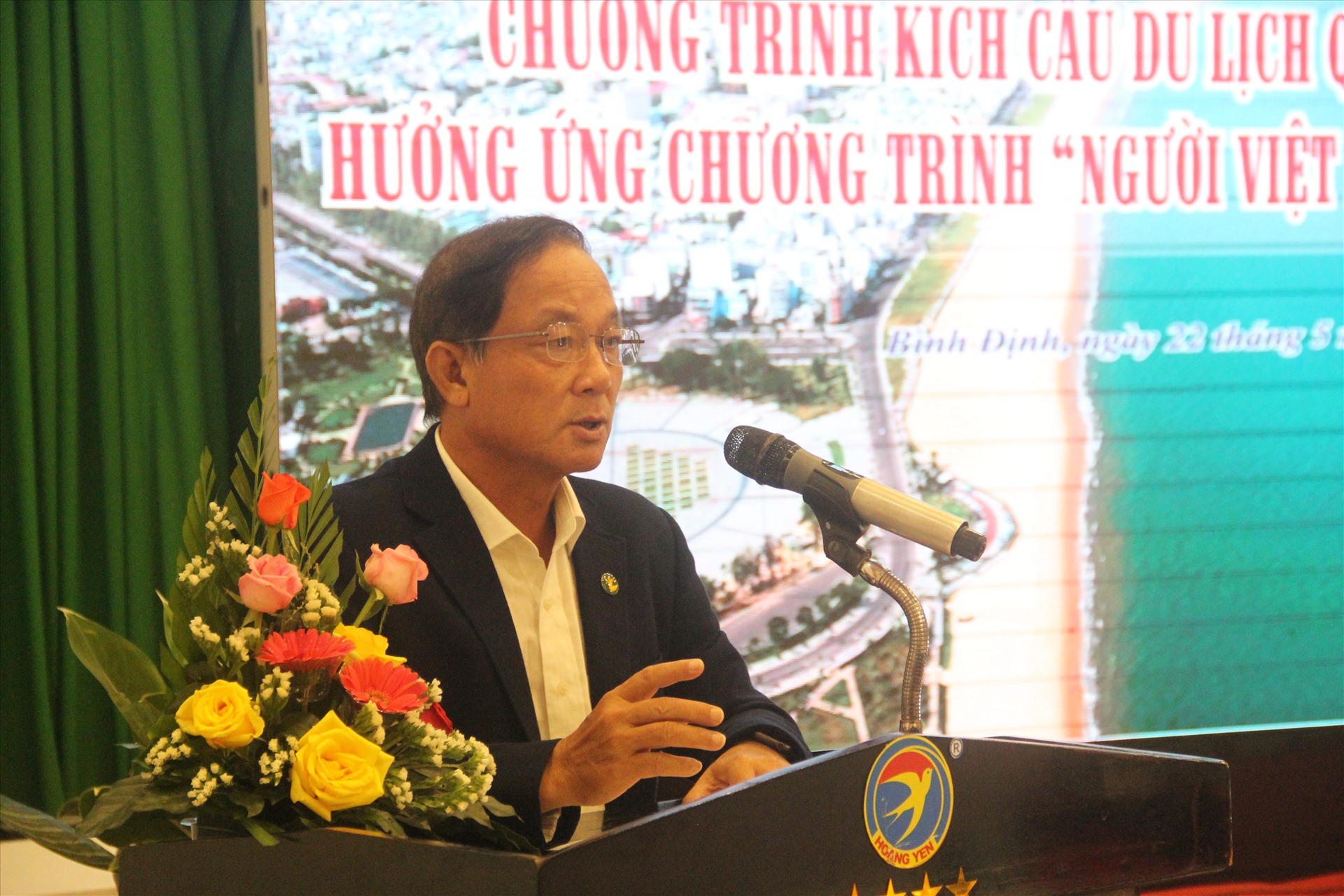 Ông Nguyễn Văn Dũng – Giám đốc Sở Du lịch Bình Định phát biểu tại buổi tổ chức giới thiệu chương trình kích cầu du lịch Quy Nhơn – Bình Định. Ảnh: N.Tri