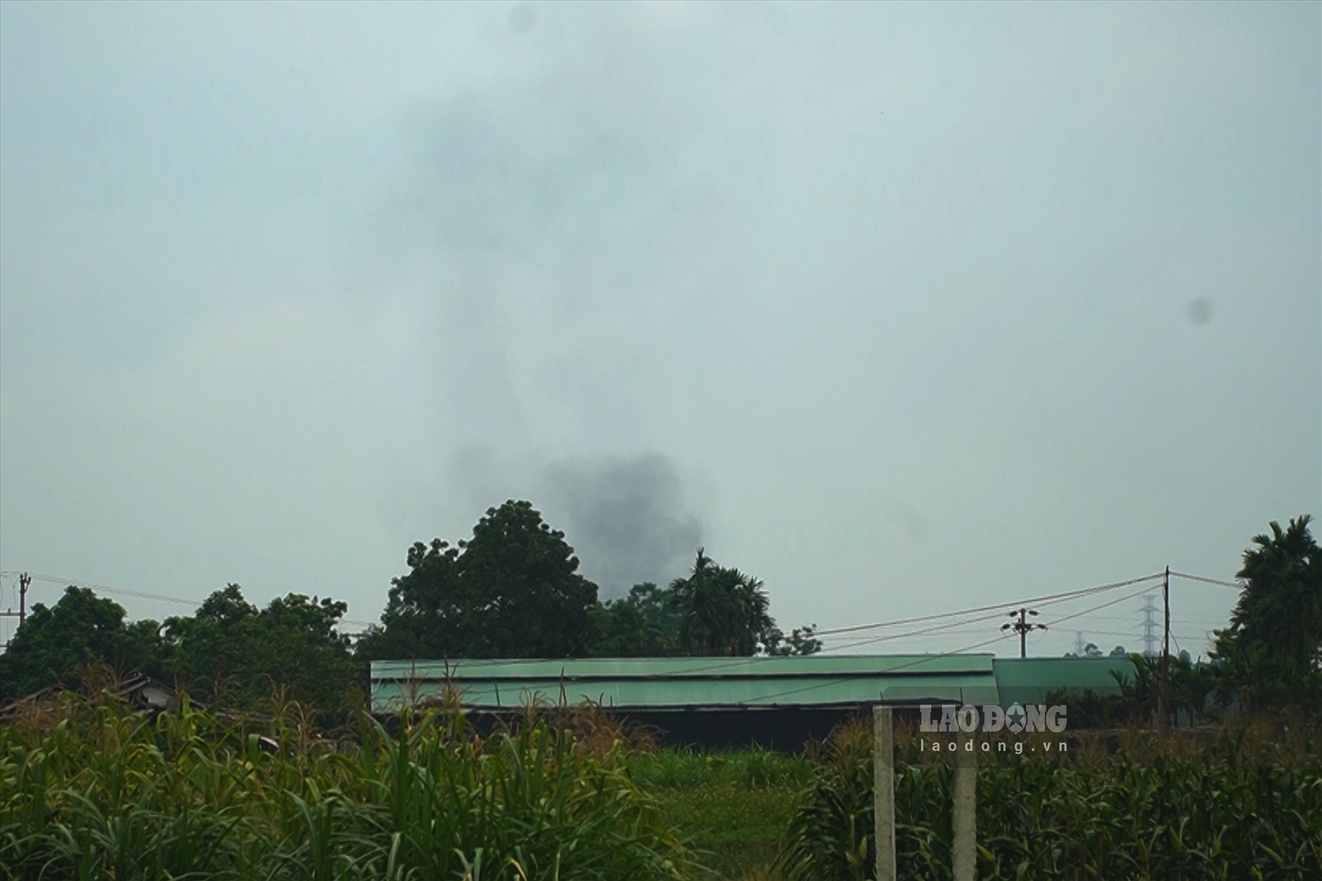 Cột khói đen vẫn tiếp tục bốc lên cao ngút sau khi UBND huyện Vĩnh Tường đã yêu cầu các cơ quan chức năng vào cuộc xử lý.