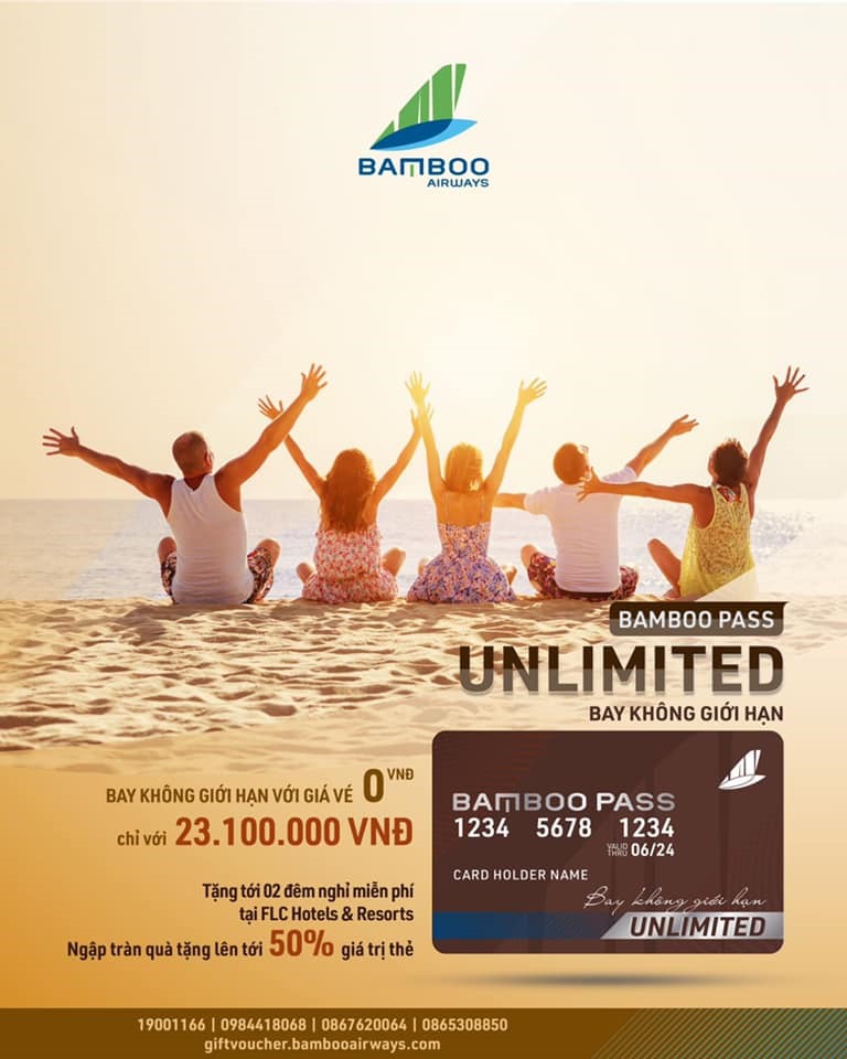 Thẻ Bamboo Pass Unlimited bay vô hạn 23,1 triệu đồng (đã bao gồm VAT)