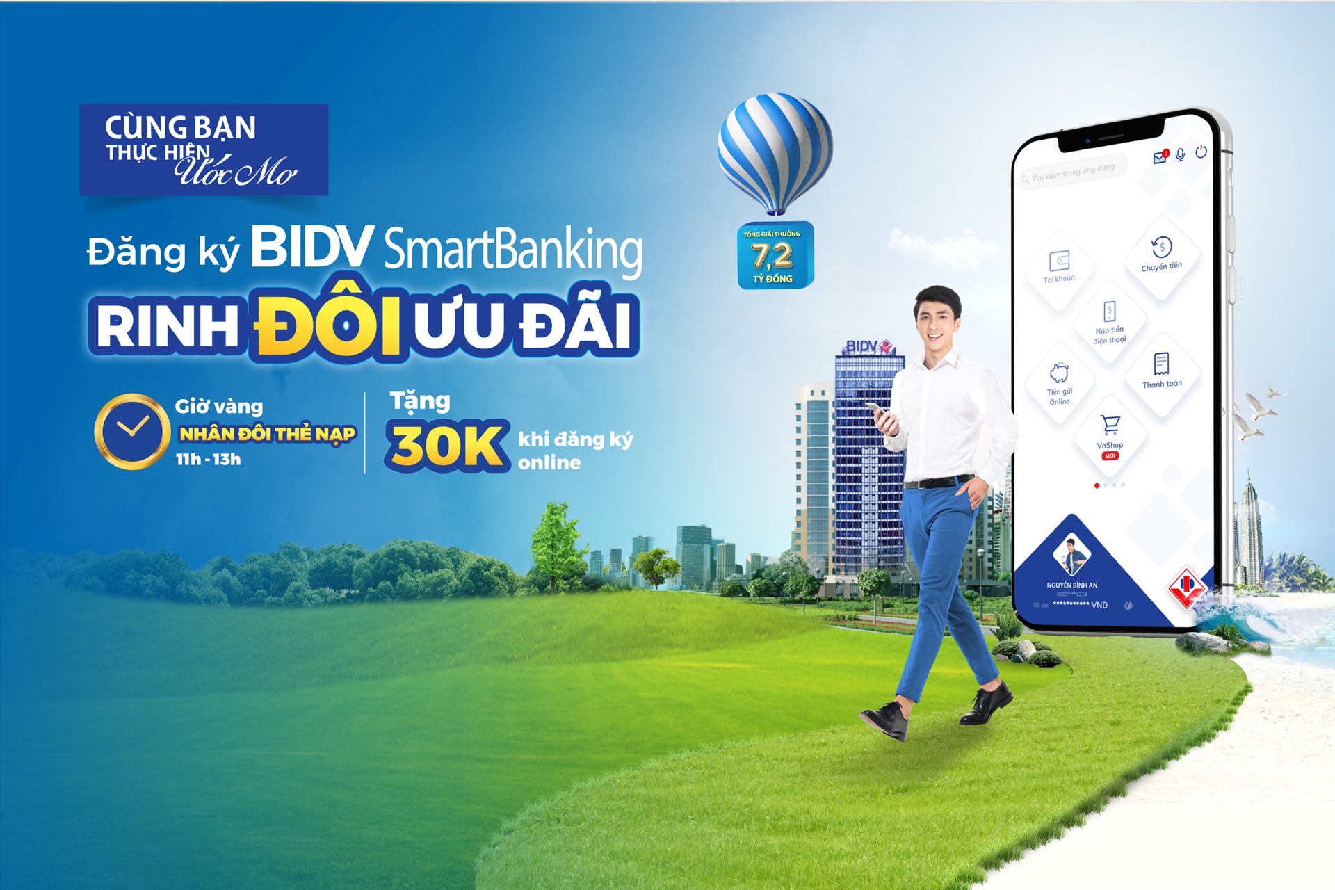Chương trình khuyến mại dành cho khách hàng mới đăng ký BIDV SmartBanking bắt đầu từ 5.5 đến hết ngày 1.10.2020. Ảnh BID