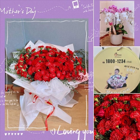 MC Trấn Thành lấy lòng mẹ vợ bằng bó hoa đẹp rực rỡ nhân Ngày của Mẹ. Ảnh: Hari Won.