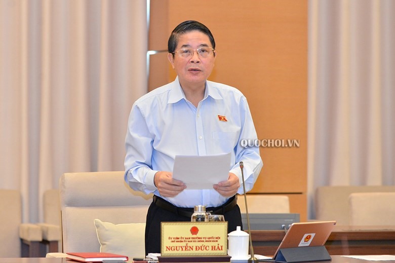 Chủ nhiệm Uỷ ban Tài chính - Ngân sách của Quốc hội Nguyễn Đức Hải trình bày báo cáo thẩm tra. Ảnh Quochoi.vn