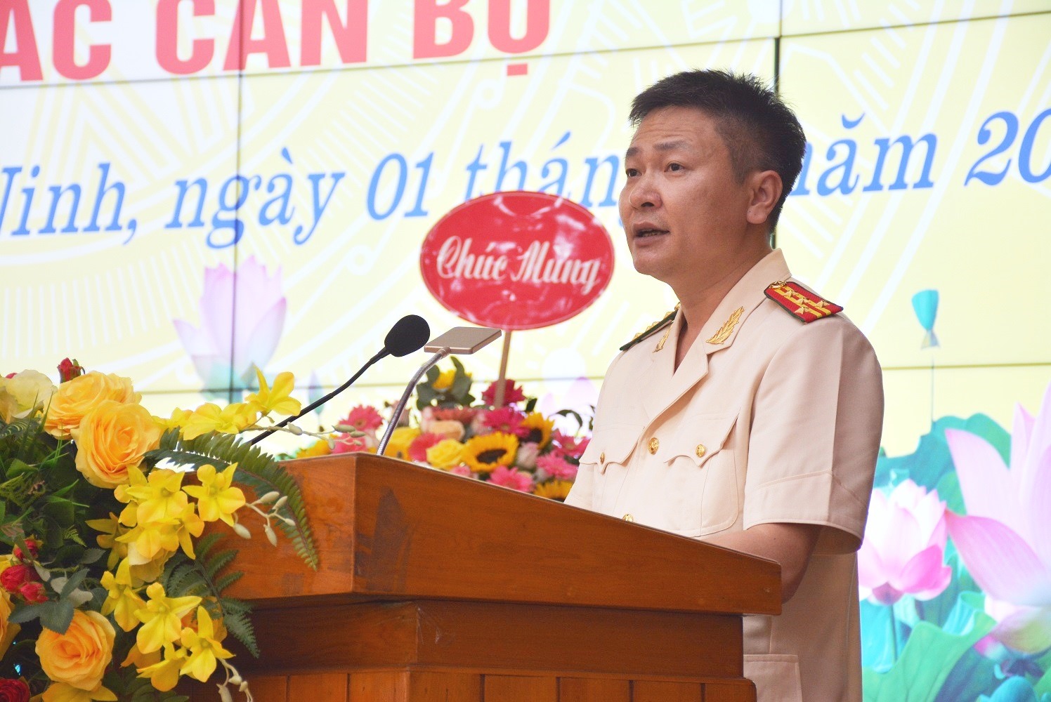 Tân Giám đốc Sở Công an Quảng Ninh phát biểu tại buổi lễ. Ảnh: CTV
