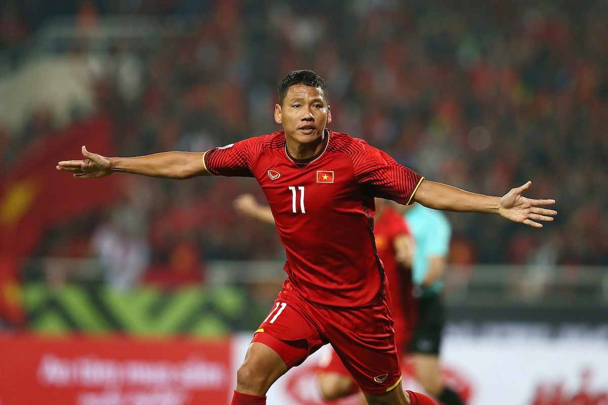 Anh Đức ghi bàn ở chung kết lượt về AFF Cup 2018, giúp tuyển Việt Nam thắng Malaysia chung cuộc 3-2. Ảnh: AFF Cup.