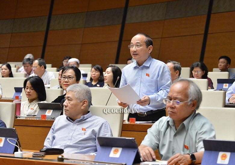 Đại biểu Nguyễn Thanh Hiền - Đoàn ĐBQH tỉnh Nghệ An phát biểu tại phiên họp.
