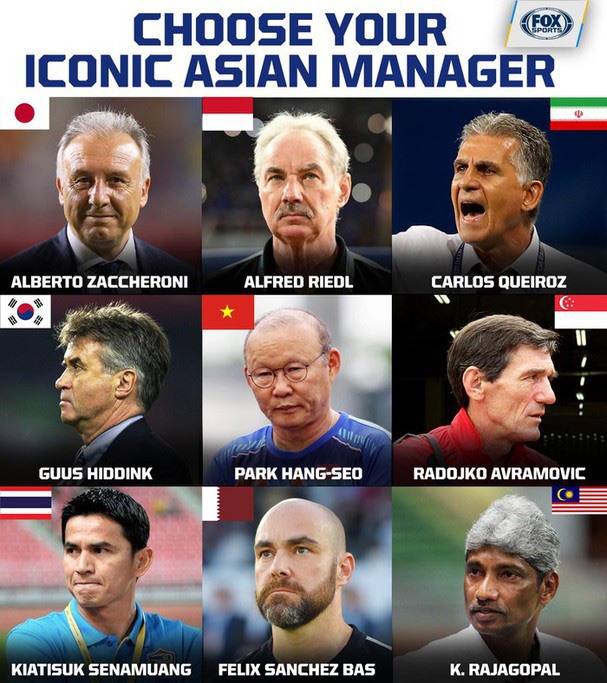 Danh sách 9 nhà cầm quân xuất sắc nhất Châu Á. Ảnh: Fox Sport Asia