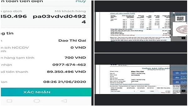 Hóa đơn của gia đình nhà bà Gái. Ảnh: Công Lý