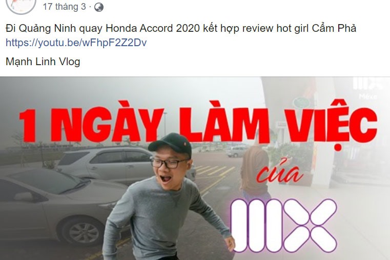 Video Mạnh Linh quay review xe. Ảnh: FBNV