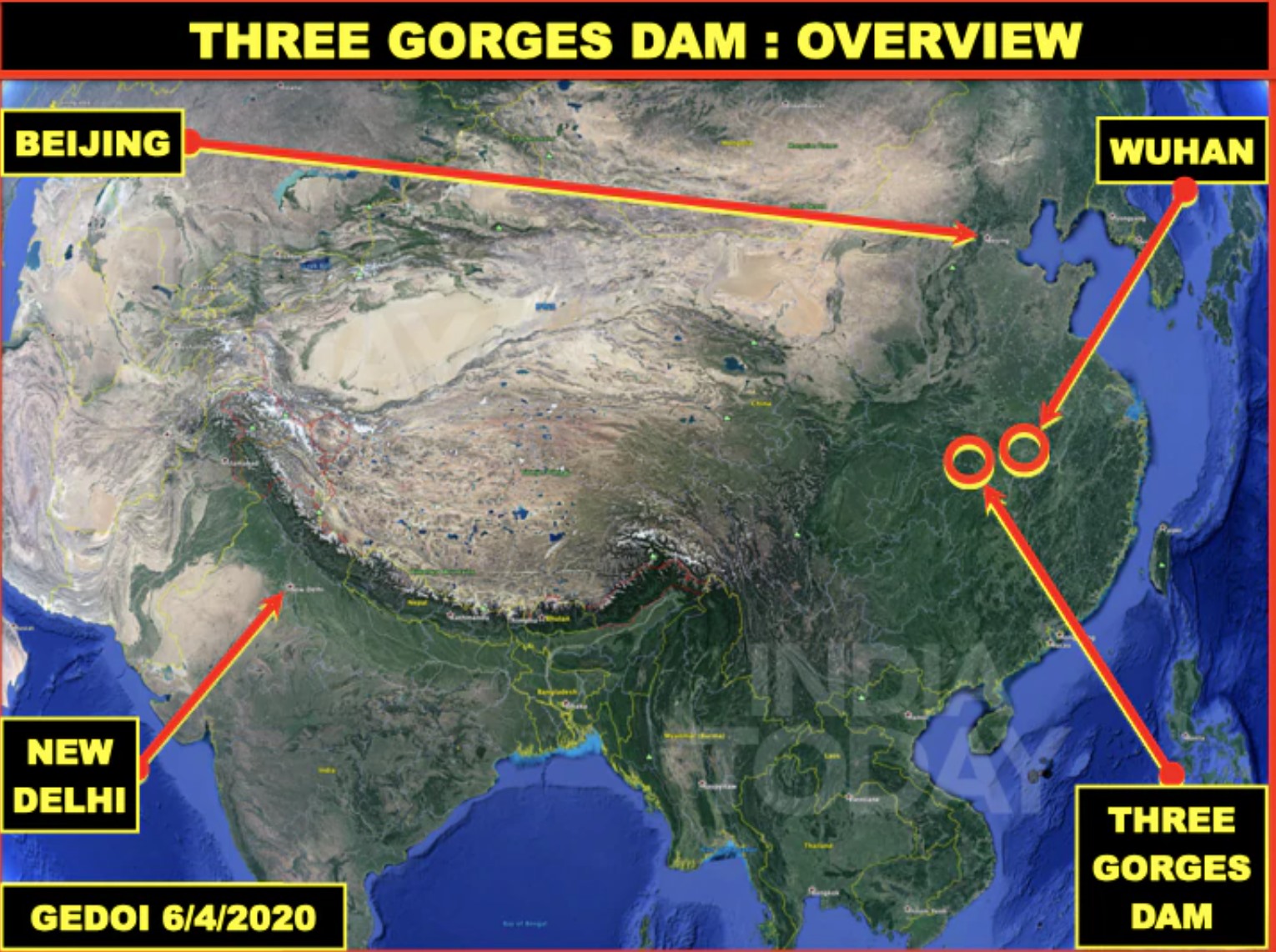 Ảnh vệ tinh đập Tam Hiệp ngày 4.6.2020. Ảnh: India Today