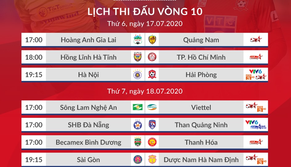 Lịch thi đấu vòng 10 V.League 2020. Ảnh: VPF.