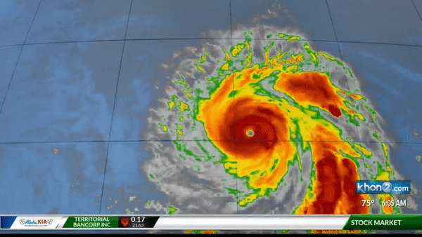 Hình ảnh bão Douglas qua vệ tinh. Ảnh: KHON2 News.