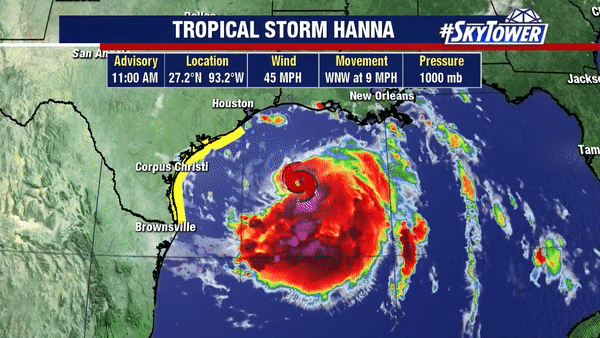 Hình ảnh dự báo hướng đi của bão Hanna. Ảnh: Fox 13 News.