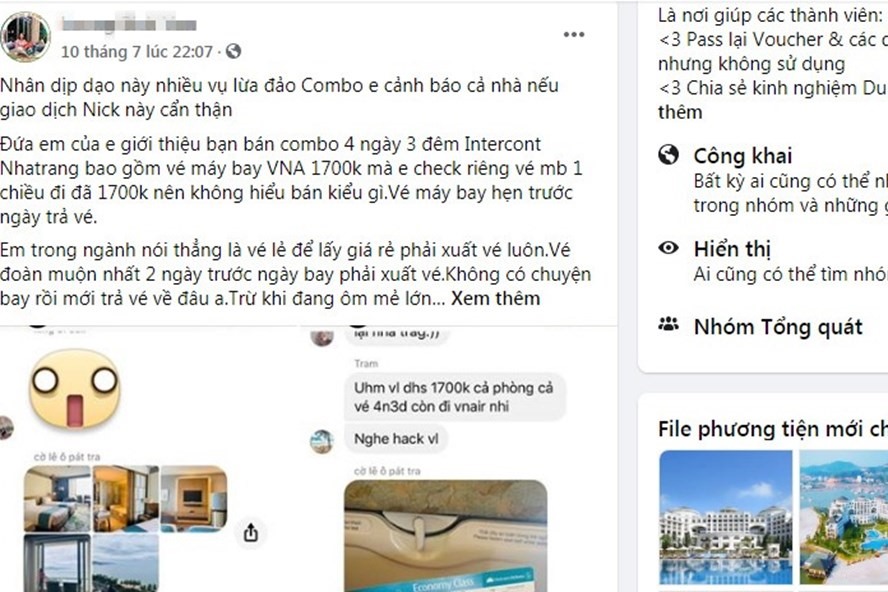 Thành viên trên Facebook cảnh báo về một tour du lịch Nha Trang, đi về bằng máy bay và nghỉ khách sạn cao cấp chỉ có giá 1,7 triệu đồng. Ảnh: N.V