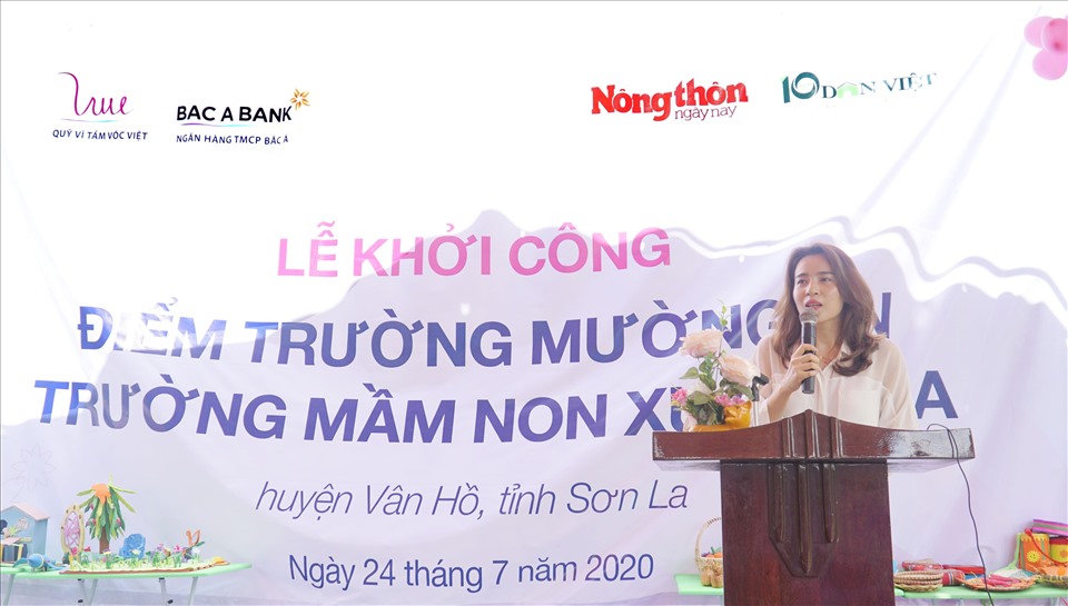 Bà Trần Thị Như Trang – Giám đốc Quỹ Vì Tầm Vóc Việt phát biểu tại lễ khởi công.
