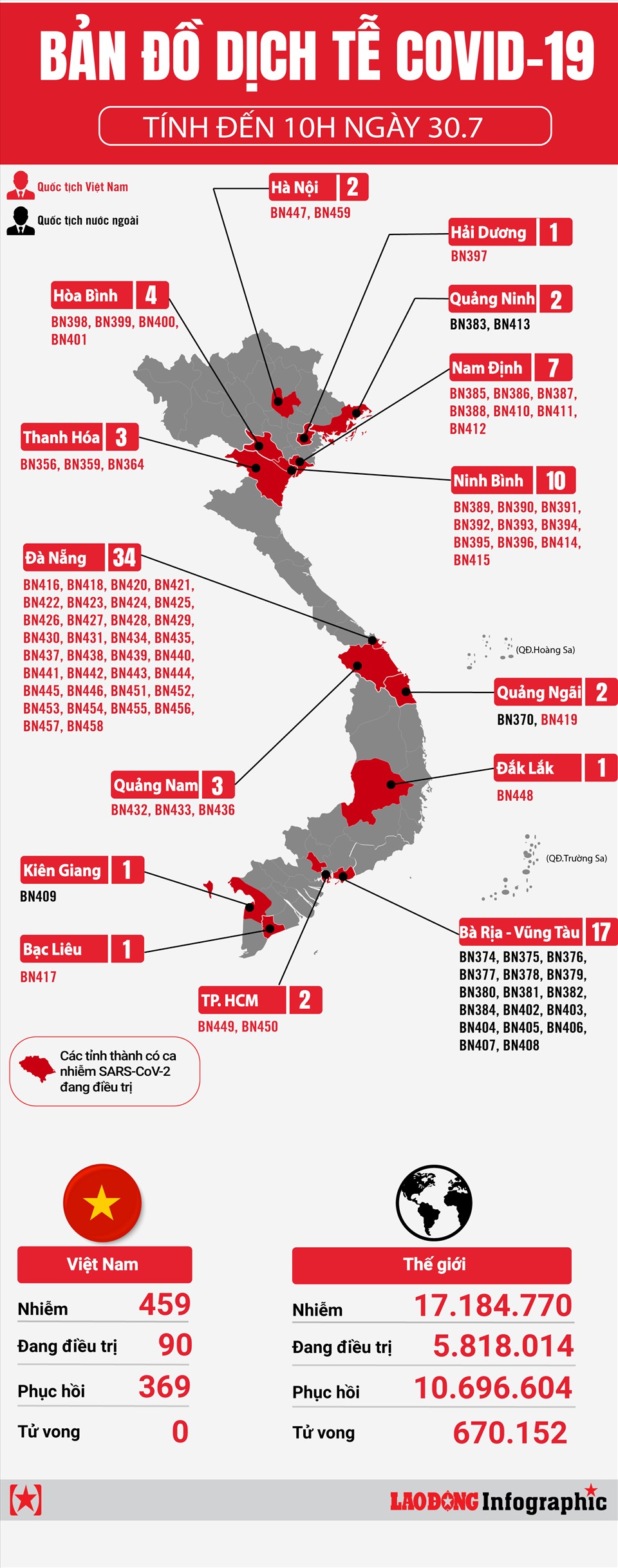 Bản đồ dịch tễ COVID-19 tại Việt Nam tính đến 12h ngày 30.7