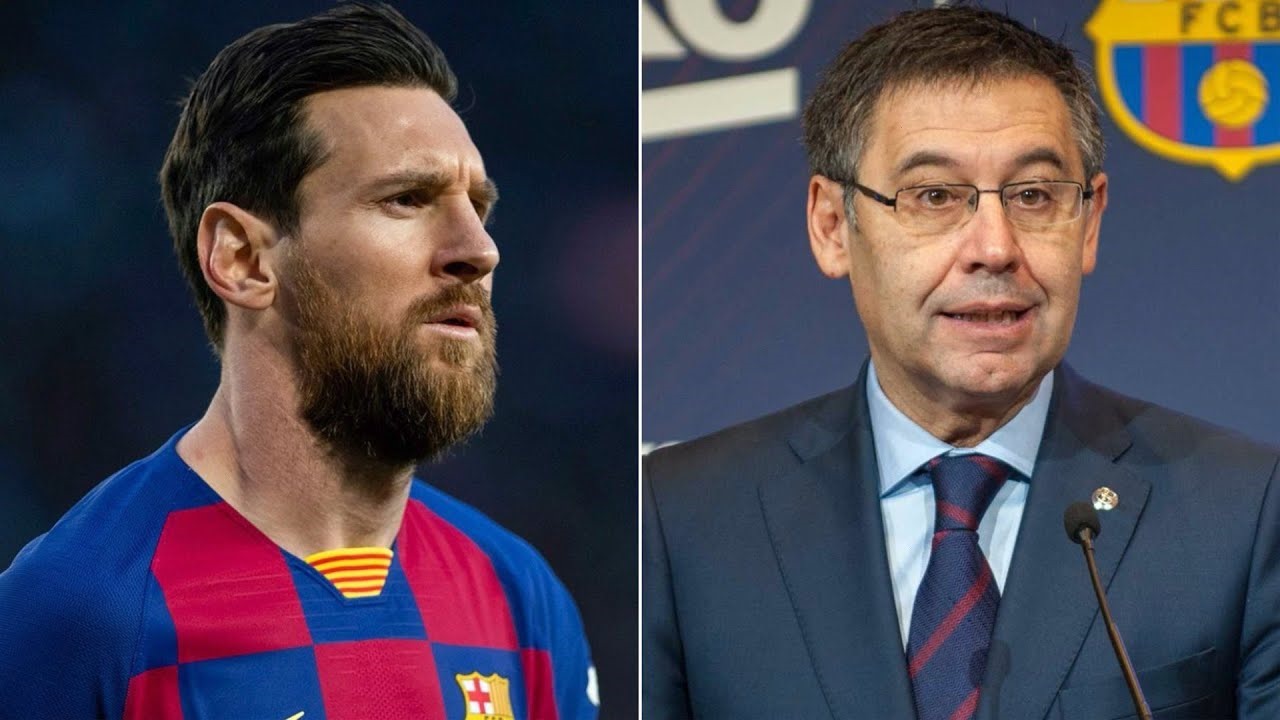 Messi và Chủ tịch Bartomeu. Ảnh: Goal.