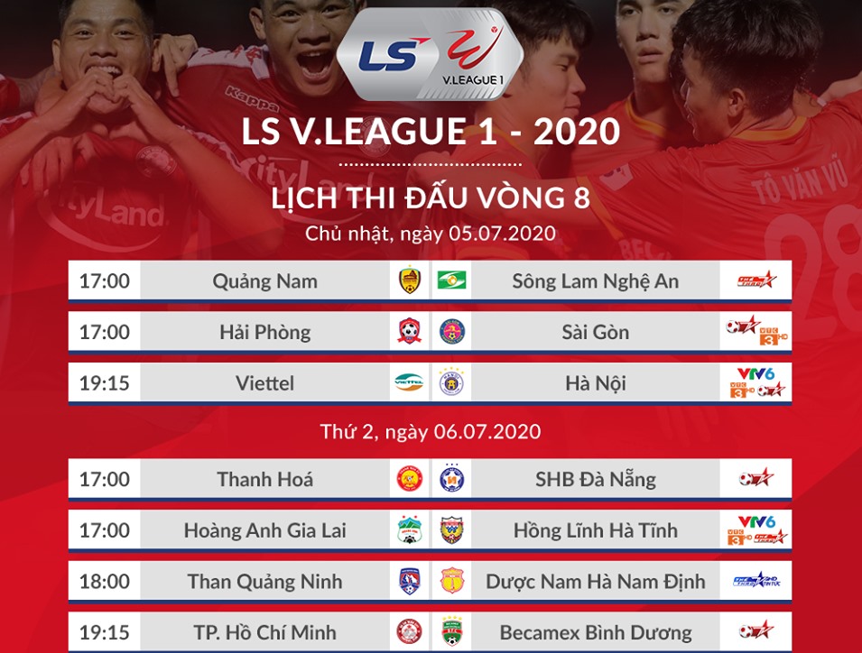 Lịch thi đấu vòng 8 V.League 2020. Ảnh: VPF.