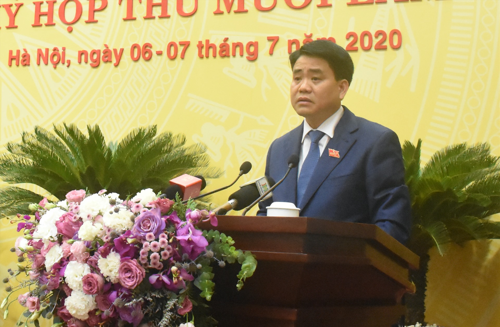 Chủ tịch UBND thành phố Hà Nội phát biểu tại kỳ họp 15. Ảnh: Quý Mai