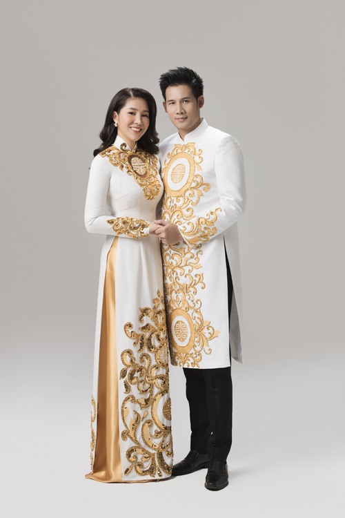 Sau lần vào vai tình nhân trên phim Gạo nếp gạo tẻ, Lê Phương - Thanh Thức có dịp hóa thân thành cô dâu chú rể trong bộ ảnh giới thiệu áo dài cưới cách điệu.