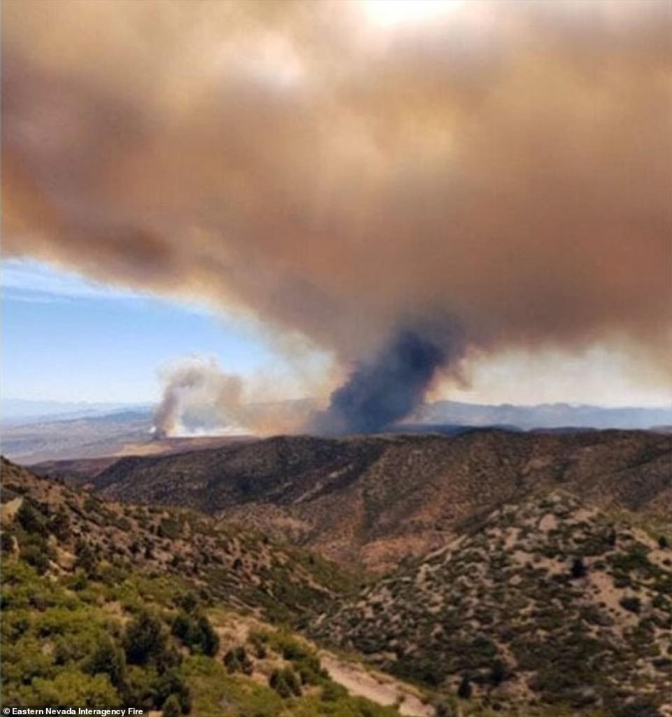 Những đám khói lớn bốc lên do đám cháy hoành hoành ở Nevada, Mỹ. Ảnh: Daily Mail.