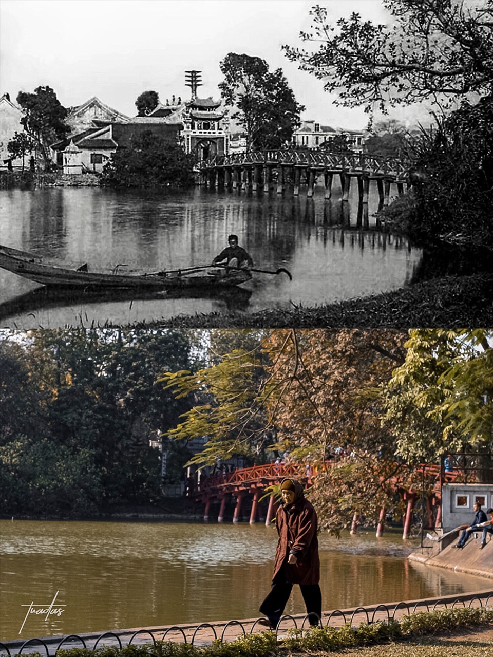 Cầu Thê Húc đầu những năm 1900 - 2014.