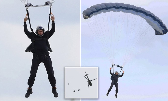 Nam tài tử thực hiện cảnh nhảy dù từ độ cao 3000m mà không cần đóng thế. Ảnh: Daily Mail