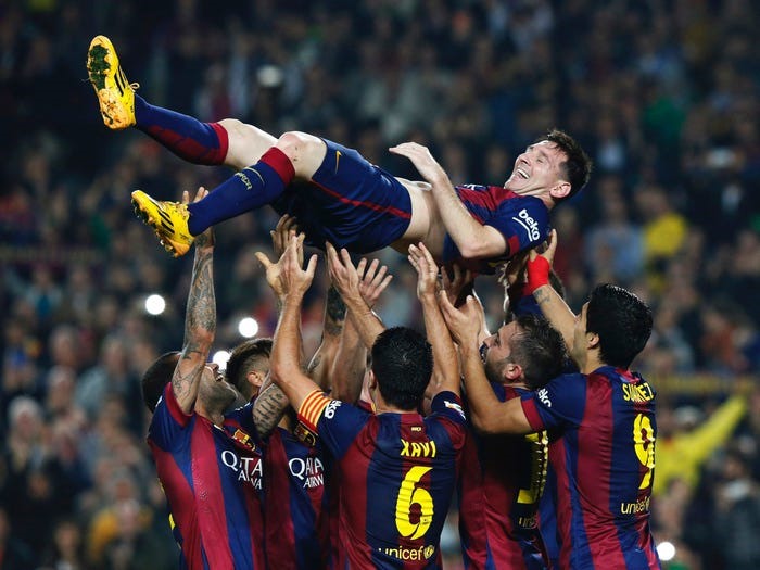 2014: Messi trở thành Cầu thủ ghi nhiều bàn thắng nhất trong lịch sử La Liga, vượt qua kỷ lục 251 bàn của huyền thoại Telmo Zarra. Ảnh: Insider