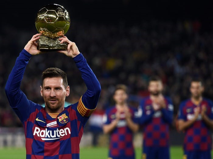 2019: Messi received the Golden Ball for the sixth time after winning his 10th La Liga championship and scoring the most goals in the Champions League and Europe. Photo: Insider