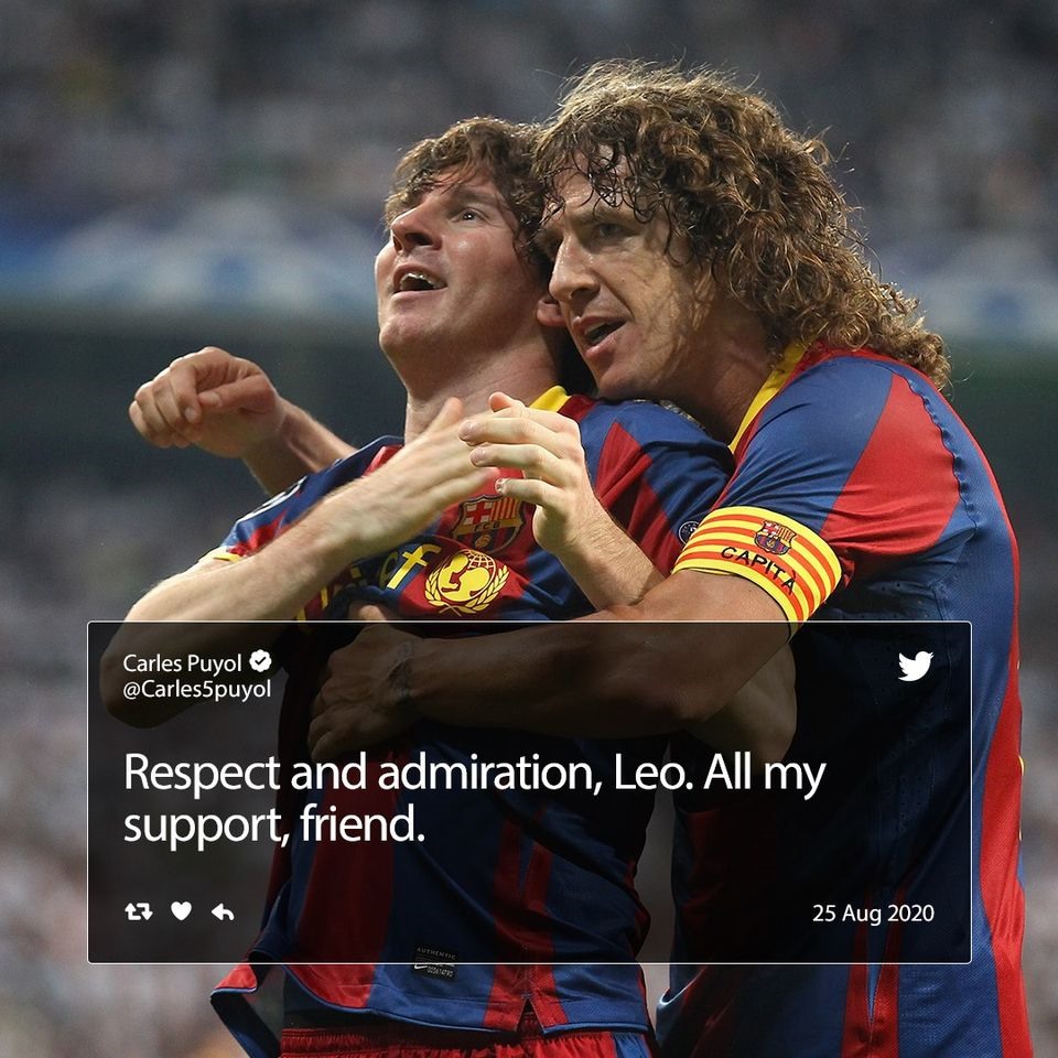 Rạng sáng 26.8 (giờ Việt Nam), thông tin Lionel Messi rời Barcelona tràn ngập các phương tiện truyền thông thế giới. Cựu trung vệ Carles Puyol cũng đăng tải trên Twitter lời chia tay đồng đội cũ.